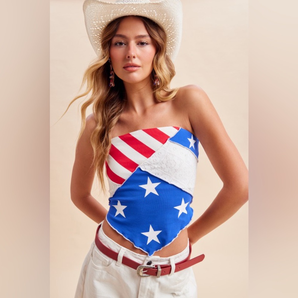 4TH OF JULY PATCHWORK SCARF TUBE TOP